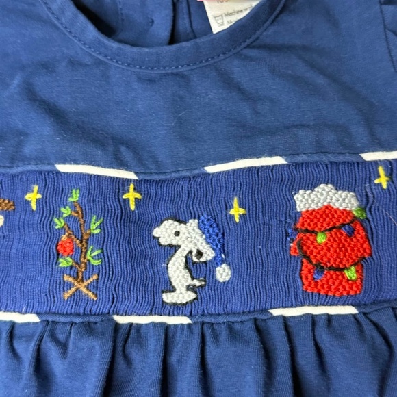 Smocked Peanuts Charlie Brown Christmas Snoopy Infant Baby Dress Top - Picture 3 of 6